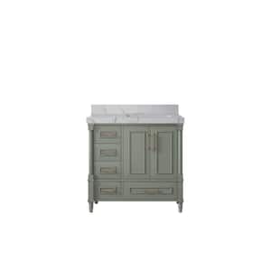 Hudson 36 in. W x 22 in. D x 36 in. H Right Offset Sink Bath Vanity in Evergreen with 2 in. Venatino Qt. Top