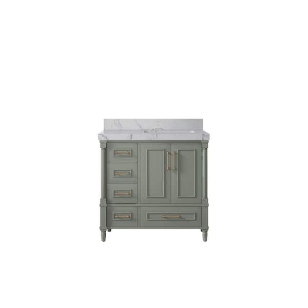 Willow Collections Hudson 36 in. W x 22 in. D x 36 in. H Right Offset Sink Bath Vanity in Evergreen with 2 in. Venatino Qt. Top
