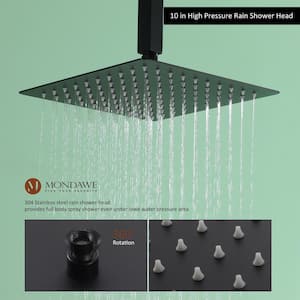 Hi-Q 1-Spray Patterns Pressure Balance Shower Faucets Set with 2.5 GPM 9.8 in. Ceiling Mount Dual Shower Heads in Black