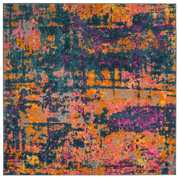 SAFAVIEH Madison Blue/Orange 7 ft. x 7 ft. Square Solid Area Rug