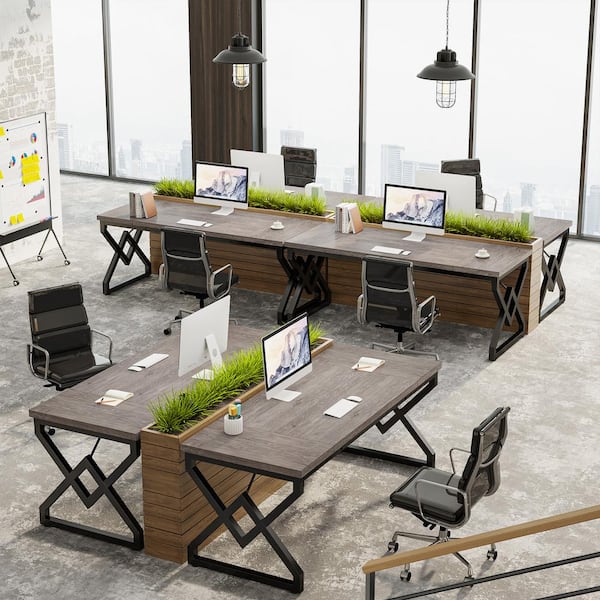 Halseey 63 in. Rectangular Gary Wooden Executive Desk with Extra Thick Tabletop, Large Computer Desk for Home Office