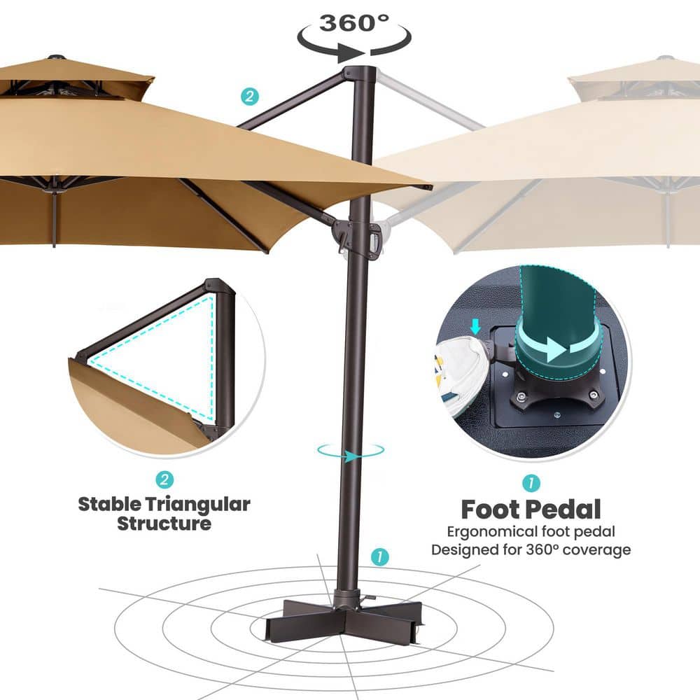 Tan 13 x 10 ft Double Top Cantilever Patio Umbrella with Metal Frame