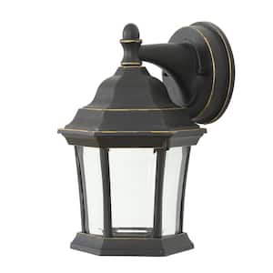 Black and Gold Aluminum Metal Outdoor Wall Lantern Sconce Light