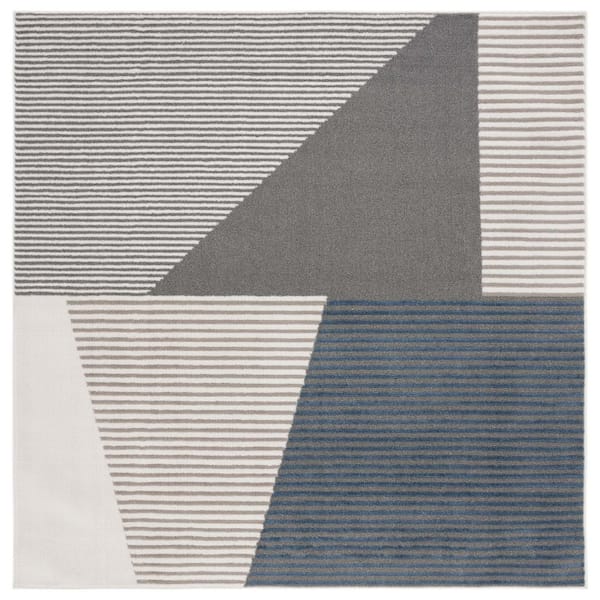 Pyramid 7 ft. x 7 ft. Ivory/Gray Navy Geometric Striped Abstract Square Area Rug