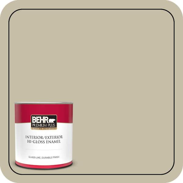 BEHR PREMIUM PLUS 1 qt. #ECC-64-1 Jungle Khaki Hi-Gloss Enamel Interior/Exterior Paint & Primer
