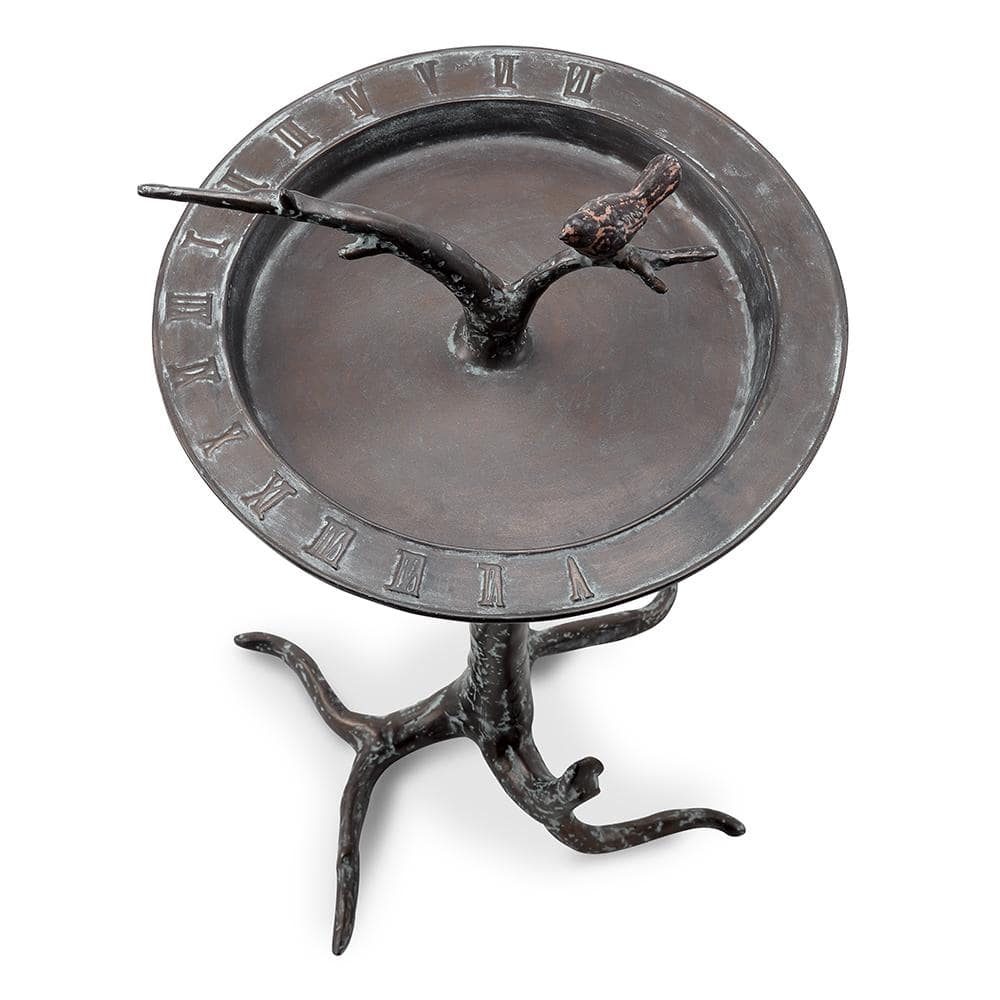 Antique Bronze Metal Birdbath with Twig and Bird Motif