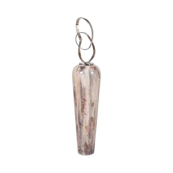 Liv & Skye 56 in. Ivory Metal Cylinder With Loop Swirl Top Decorative Vase