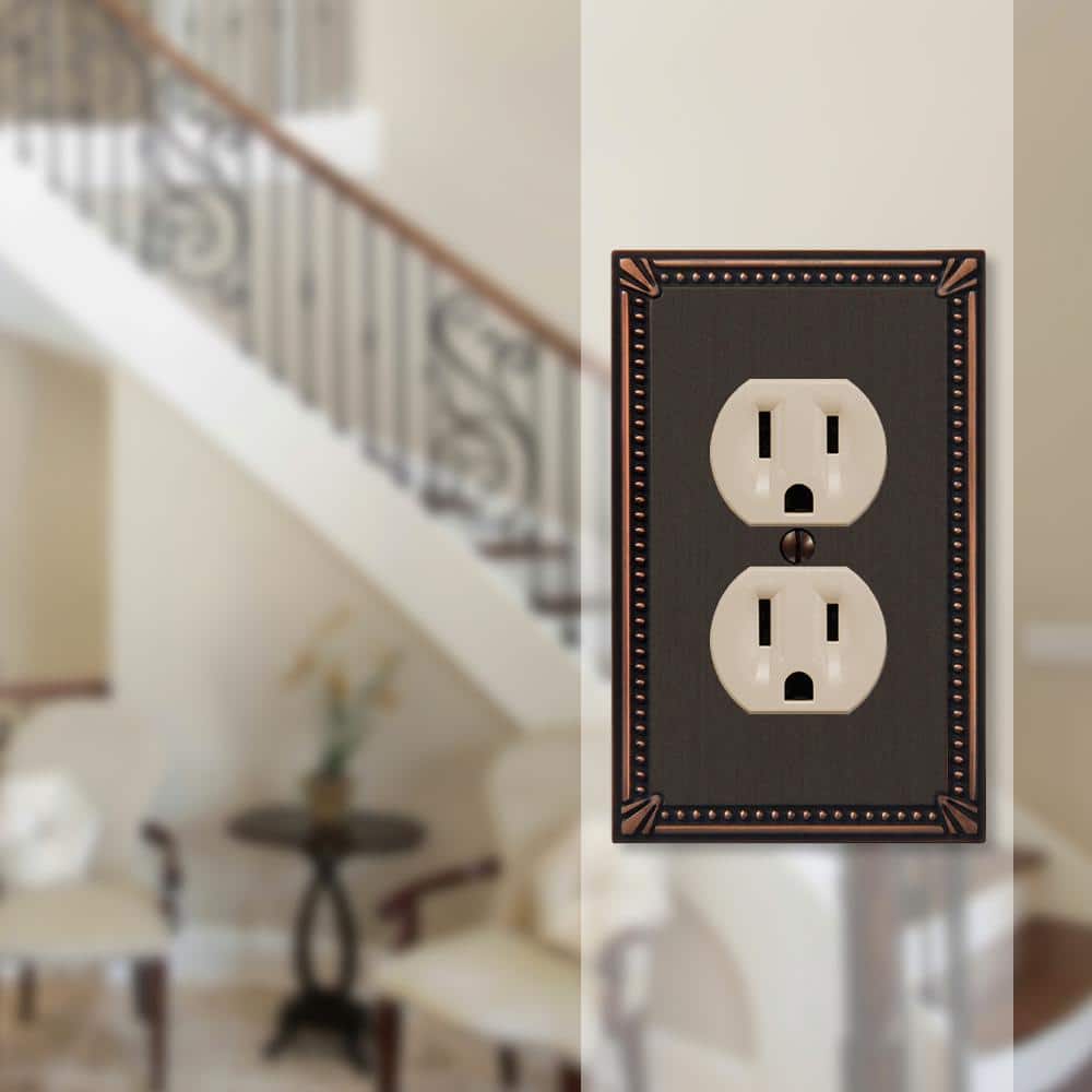 Aged Bronze Beaded 1-Gang Duplex Metal Wall Plate