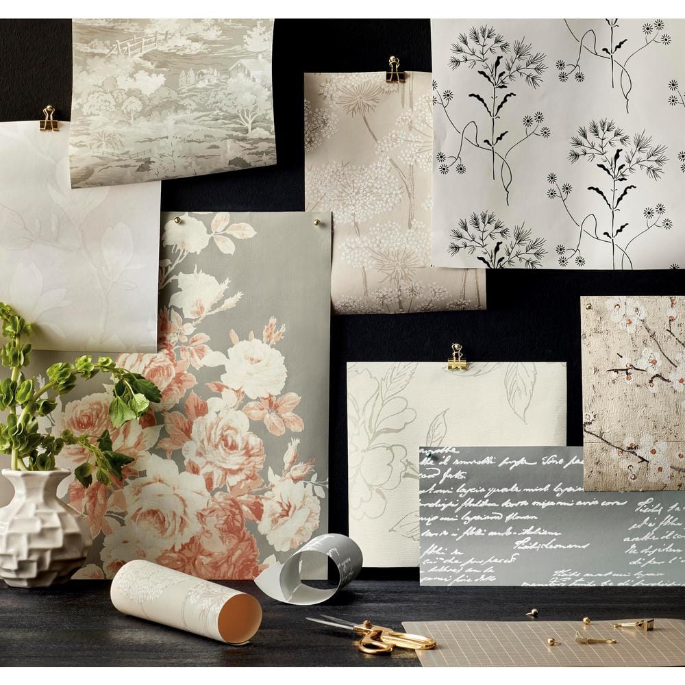 Black and White Floral Vinyl Wallpaper Roll