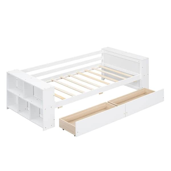 Harper & Bright Designs White Wood Frame Twin Size Daybed with 2 Large ...