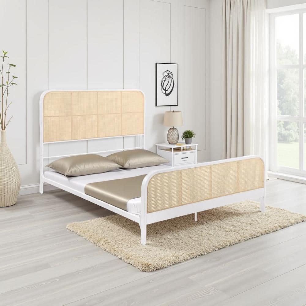 Lanewood Open Cane Webbing Metal Queen Bed White