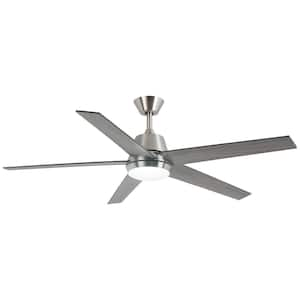 52 in. Integrated LED Indoor Brushed Nickel Ceiling Fan with Light and Remote Control