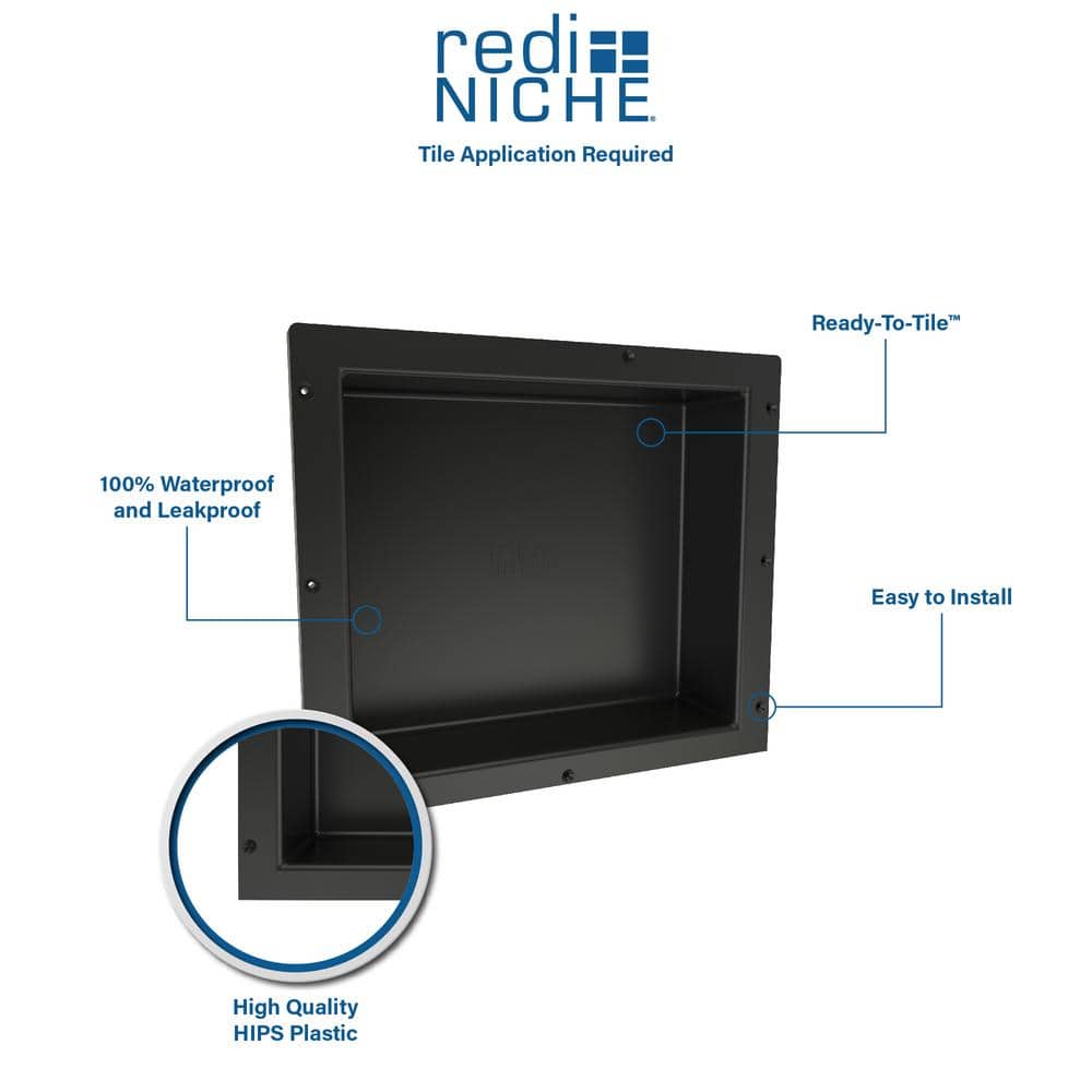 Black Triple Recessed Plastic Shower Shelf, 48-Inch Width