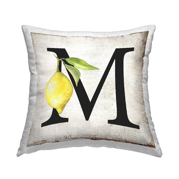 Stupell Industries M with Lemon Letter Yellow Square Outdoor Throw Pillow