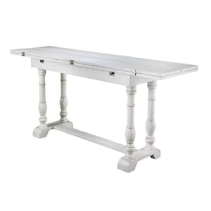Hillma 36 in. Rectangle Distressed White Finish MDF Top Folding Trestle Console to 6 Person Dining Table