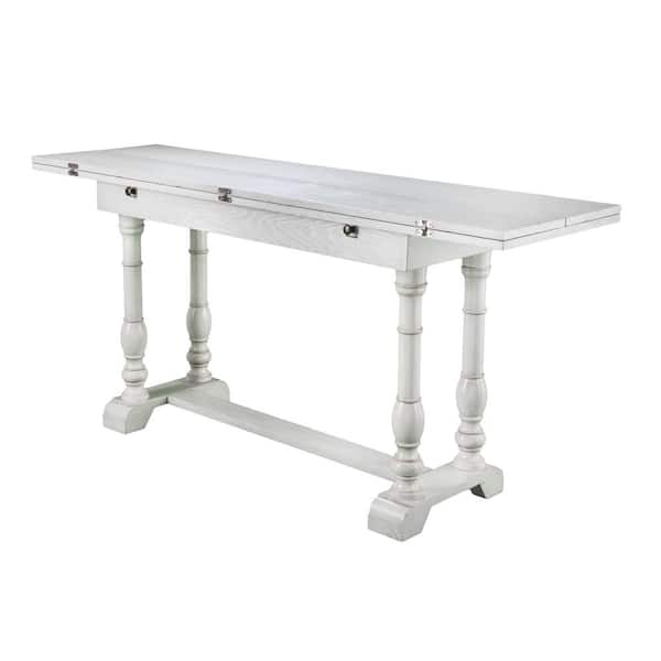 Southern Enterprises Hillma 36 in. Rectangle Distressed White Finish MDF Top Folding Trestle Console to 6 Person Dining Table