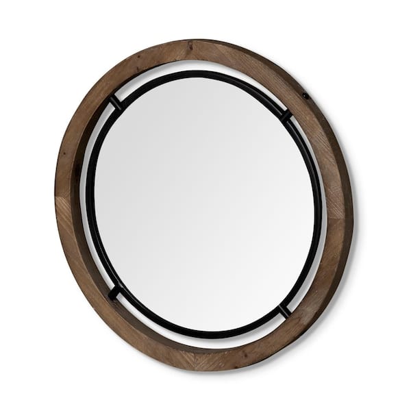 Mercana Medium Round Naturally Finished Wood Classic Mirror (28.0 in. H x 28.0 in. W)