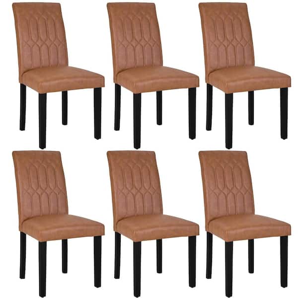 VECELO Upholstered Dining Chairs Set of 6, Modern PU Leather, Solid Wood Legs with Rubber Footpads, Brown Kitchen Table Chairs