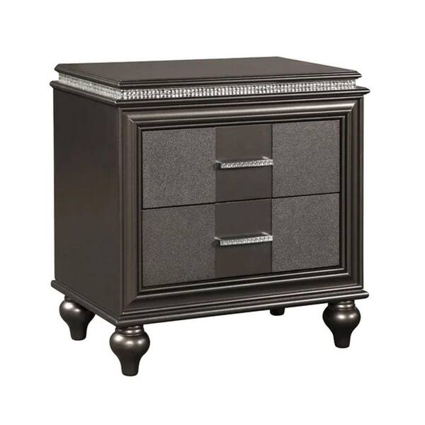 Benjara Gray 2-Drawer 26.6 in. Wooden Nightstand