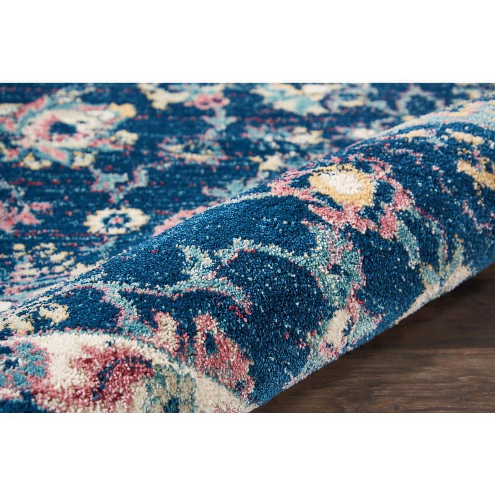 Elegant Fusion Floral Blue Rectangular Area Rug 7'10" x 10'6"