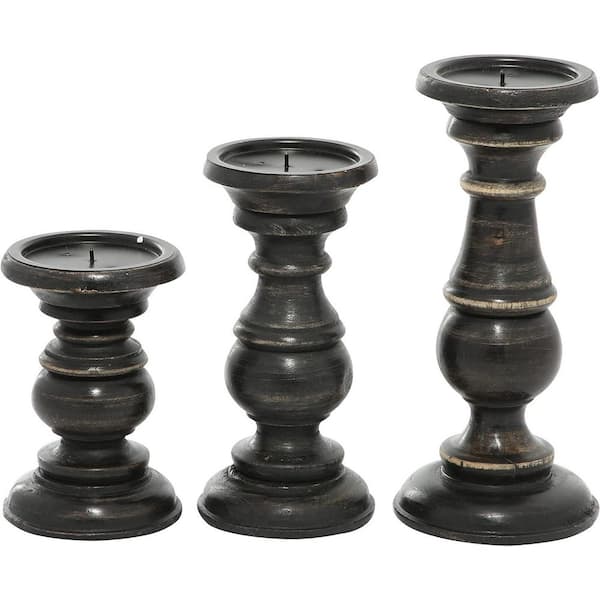 Unbranded Black Wood Pillar Candle Holder 3-Pack