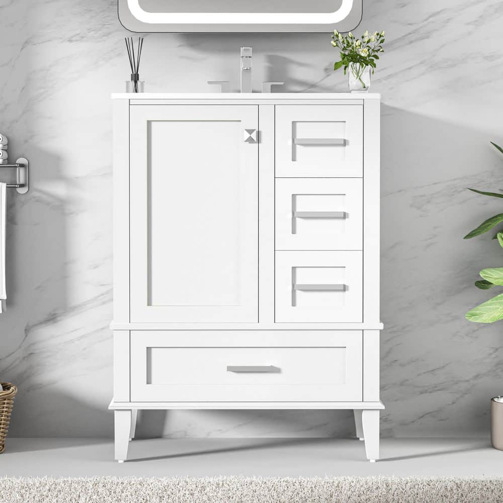 Baul jeon Ziyudura 24 in. Single Sink Freestanding White Bath Vanity with