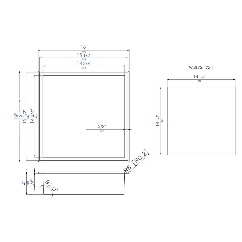 Brushed Copper 16" Square Stainless Steel Shower Niche