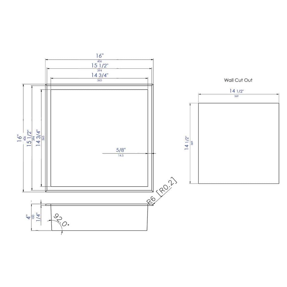 16" Polished Stainless Steel Square Shower Niche