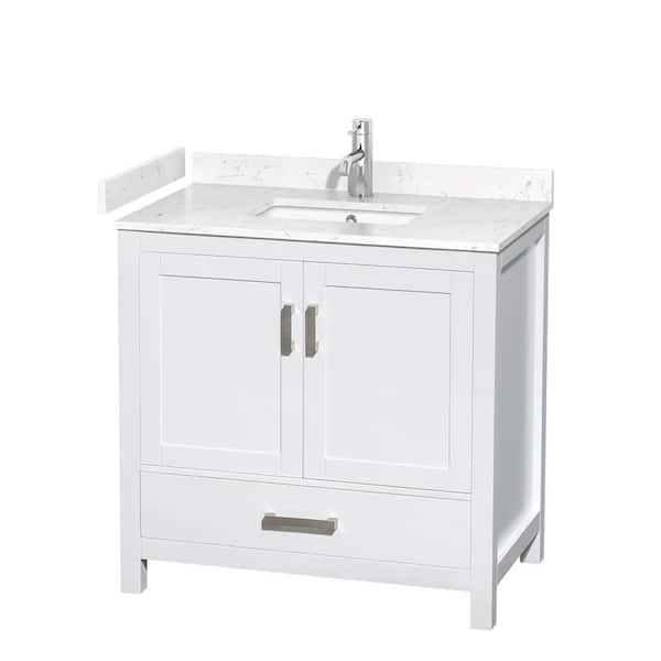 Wyndham Collection Sheffield 36 in. W x 22 in. D Single Bath Vanity in White with Cultured Marble Vanity Top in White with White Basin