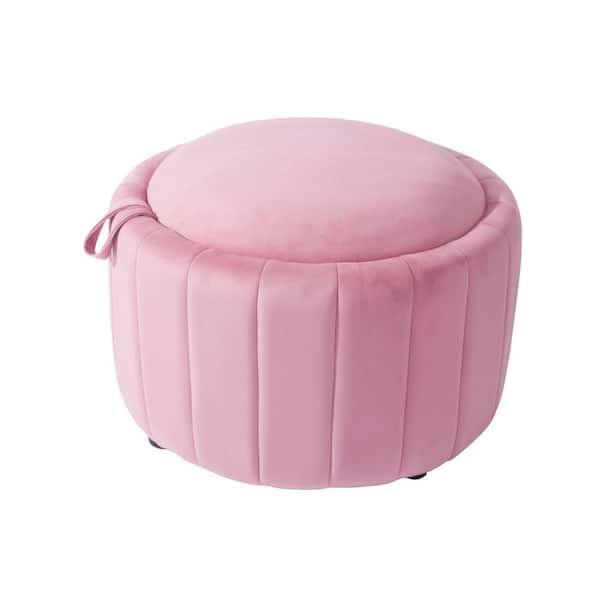 Uixe Modern Pink Velvet Round Accent Storage Ottoman (Set-1)