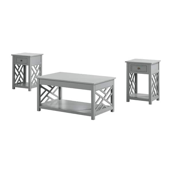 Alaterre Furniture Coventry 3-Piece 36 in. Gray Medium Rectangle Wood Coffee Table Set with Drawer