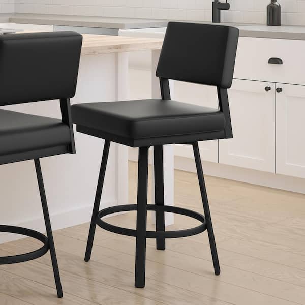 Avery 30 in. Black Faux Leather / Black Metal High Back Swivel Bar Stool