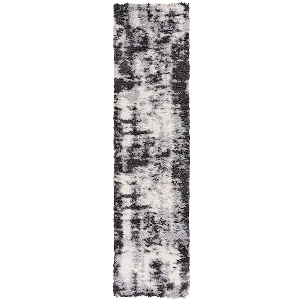 Lindsay Shag 2 ft. x 8 ft. Dark Gray/Gray Patchy Distressed Runner Rug