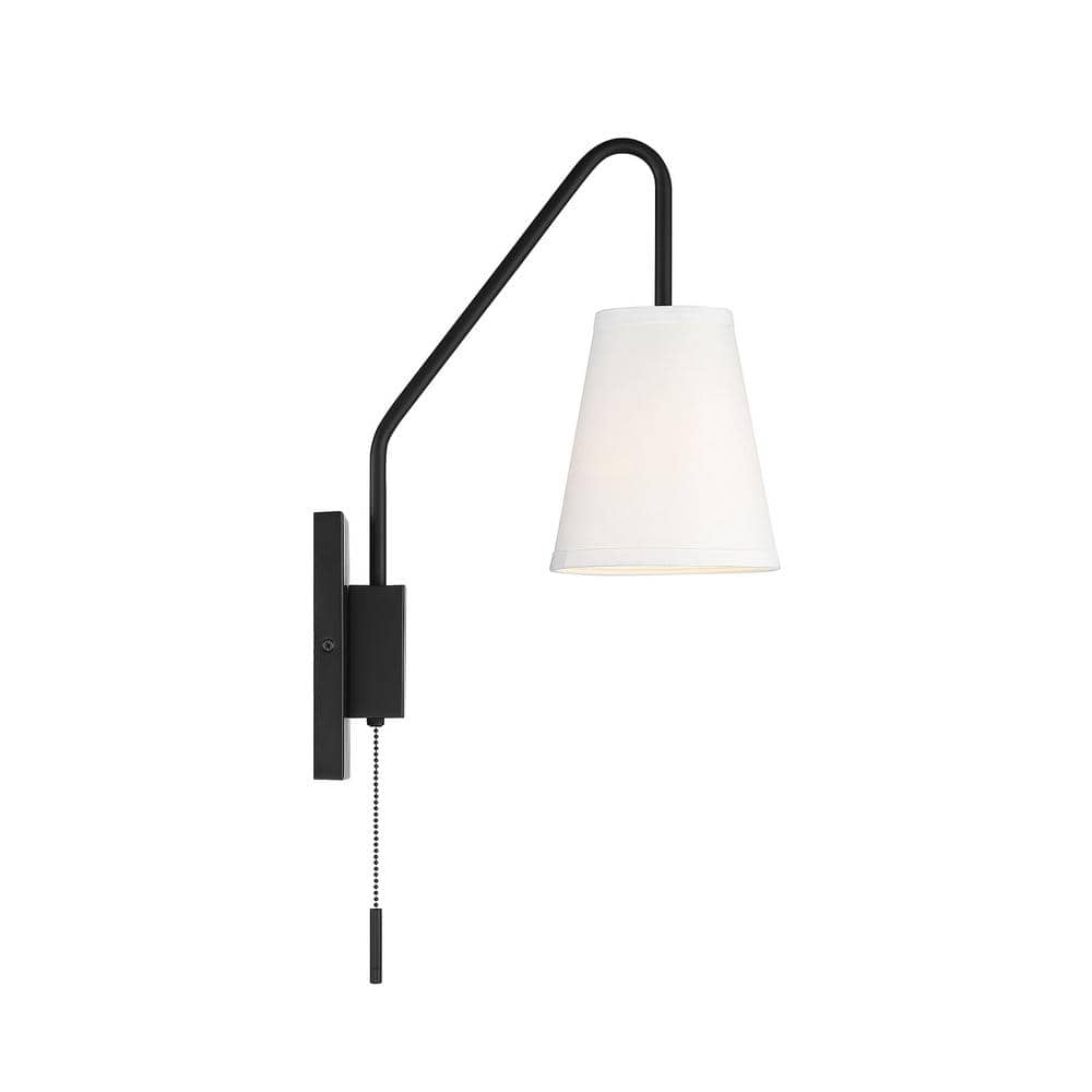 Owen Matte Black Adjustable Arm Sconce with White Fabric Shade