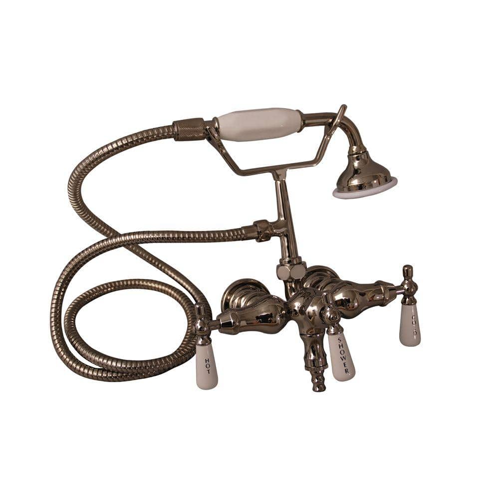 Polished Nickel Wall Mounted Clawfoot Tub Faucet with Porcelain Handles