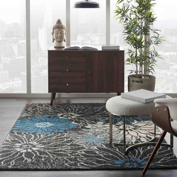 Charcoal/Blue 5 ft. x 7 ft. Polypropylene Rectangle Area Rug