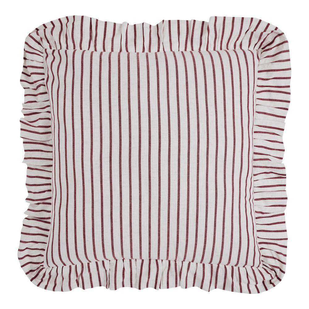 Red and Creme Striped Cotton Euro Sham with Ruffles