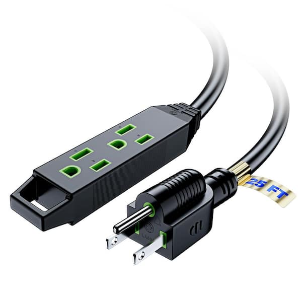 25 ft. 16 / 3 Light Duty Indoor Extension Cord with Eyelet, 3-Outlet, 13 Amps, Black