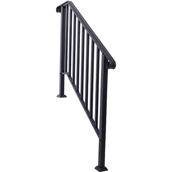 Tidoin 66 in. H x 47 in. W Black Steel Outdoor Stair Railing Kit Fit 3 or 4 Steps