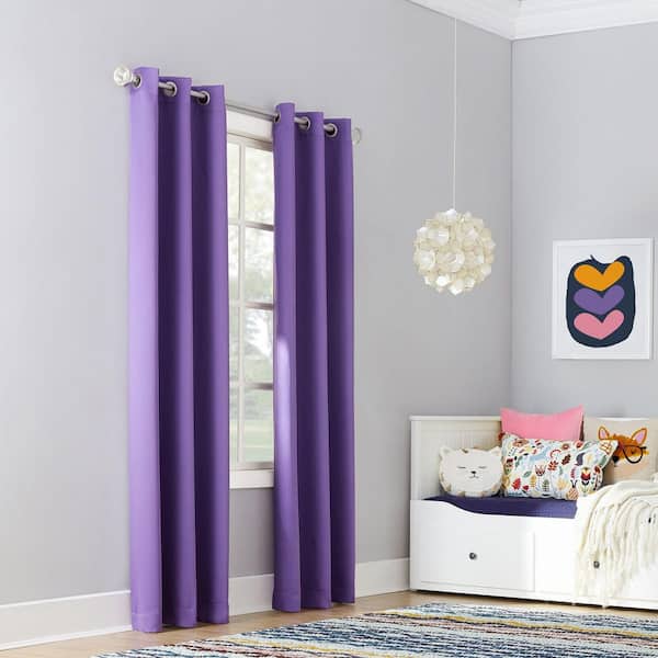 Sun Zero Riley Kids Bedroom 40 in. W x 84 in. L Blackout Grommet Curtain Panel in Purple