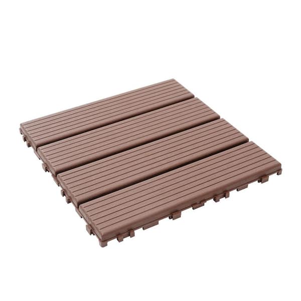 Tidoin Outdoor 1 ft. x 1 ft. Composite Interlocking Tile Deck Tile in Brown(54 Per Box)