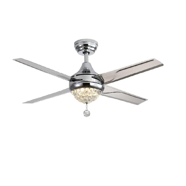 CIPACHO 48.1 in. Indoor Chrome Crystal Ceiling Fan with 4-Iron Blades and 3-Speed Wind Remote Control AC Motor