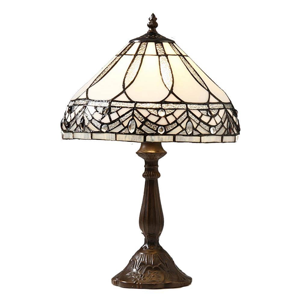 Warehouse of Tiffany White Jewels 19 in. Bronze Stained Glass Table Lamp 1150MB06