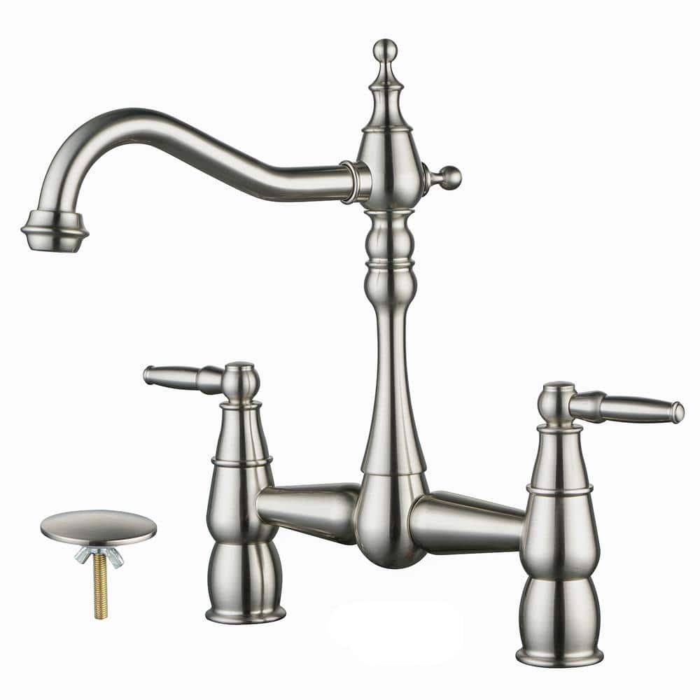 ALEASHA Double Handle Bridge Kitchen Faucet with Sink Hole Cover in