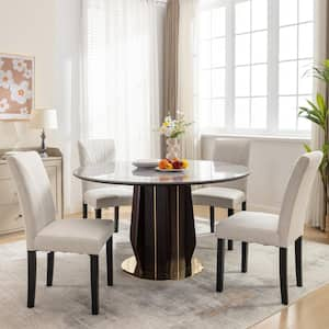 Dining Chairs Set of 4 Modern Fabric and Solid Wood Legs and High Back Chairs for Kitchen/Living Room Beige Upholstered