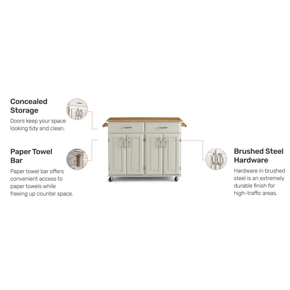 Maple and White Rectangular Kitchen Cart with Storage