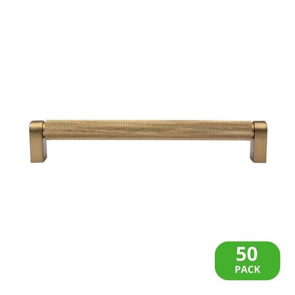 50-Pack Kent Knurled 7 in. (178 mm) Center-to-Center Industrial Satin Brass Bar Drawer Pull