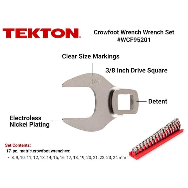 8 mm-24 mm 3/8 in. Drive Crowfoot Wrench Set with Rack (17-Piece)