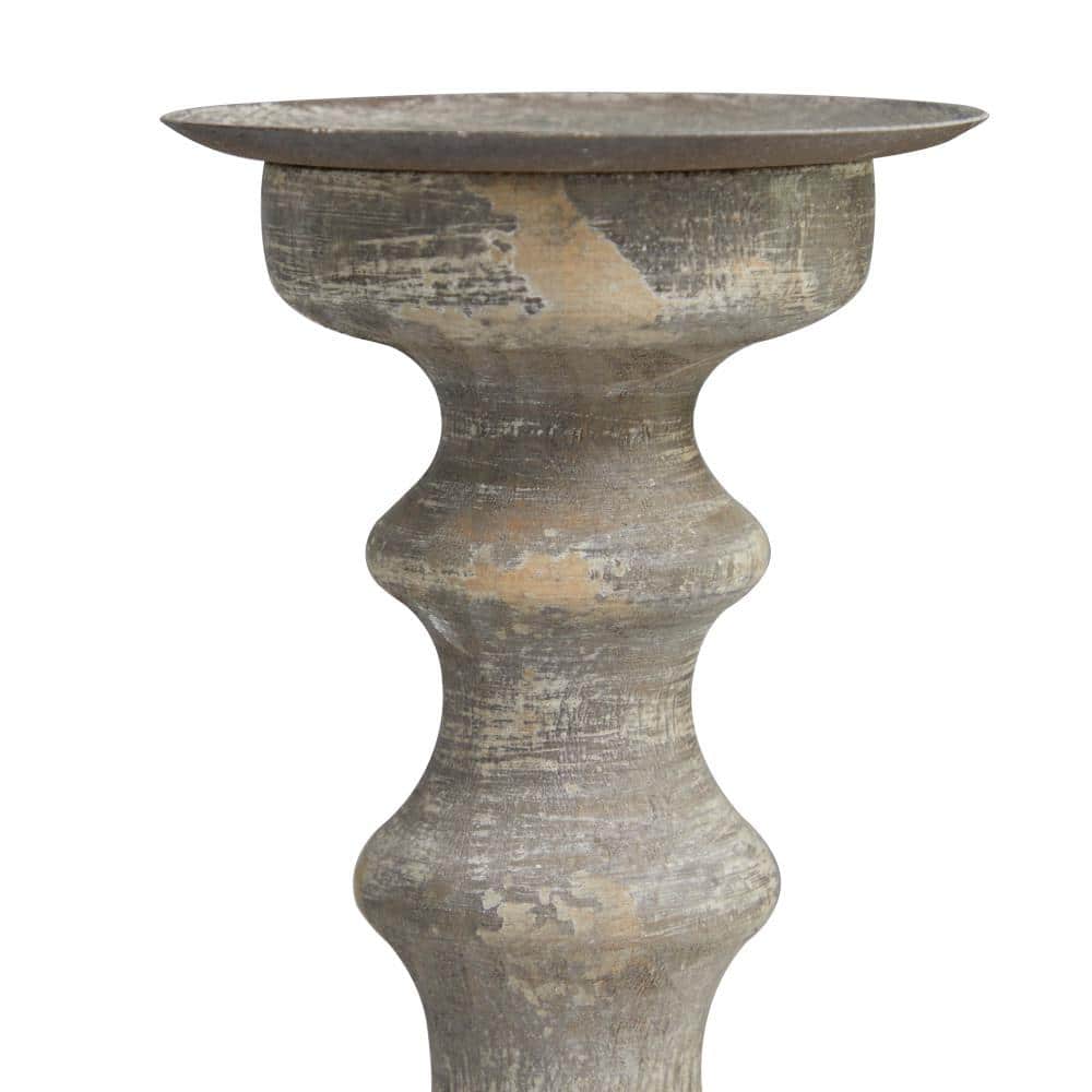 Elegant Rustic Brown Wooden Candlestick Trio, 15" Height