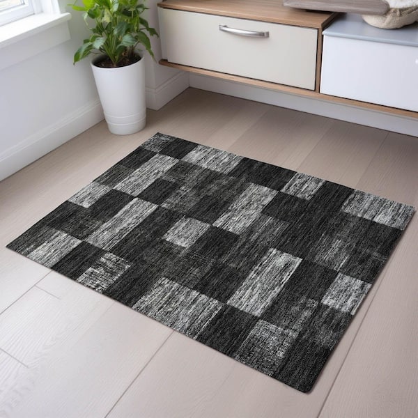 Mayfield Premium Machine Washable Abstract AMF1139 Black 2 ft. x 3 ft. Area Rug